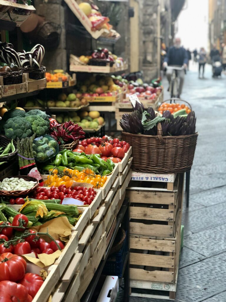Market stall with fresh seasonal vegetables
